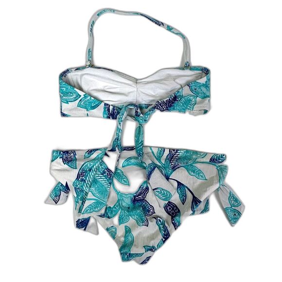 Helen Jon Aqua Blue White Bikini Halter Top Tie Bottom 2 Piece Swimsuit Sz S M - Picture 2 of 13
